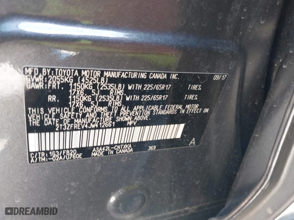 2018 Toyota RAV4 LE with VIN 2T3ZFREV4JW412661, listed as a IAAI auction lot 41781229 with 140,131 mi miles. Bid and sale history available at carsss.com. Image 9.