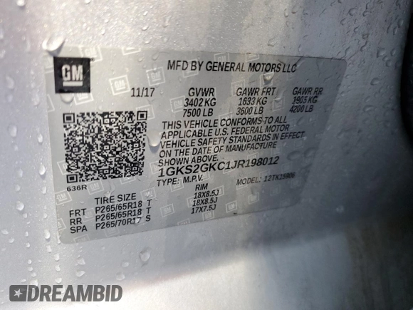 2018 GMC Yukon XL SLT with VIN 1GKS2GKC1JR198012, listed as a Copart auction lot 42400965 with 155,496 mi miles and Salvage Title. Bid and sale history available at carsss.com. Image 13.