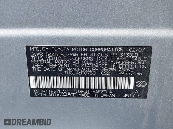 2007 Lexus LS 460 L z VIN JTHGL46F075011052, wystawiony jako IAAI lot #42284236 z przebiegiem 173 850 mil mil oraz . Historia ofert i sprzedaży dostępna na DreamBid. Obrazek 9.