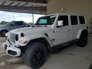 2021 Jeep Wrangler Unlimited Sahara High Altitude with VIN 1C4HJXEG4MW540677, listed as a Copart auction lot 76091414 with Not provided miles and Salvage title. Bid and sale history available at DreamBid. Image 1.