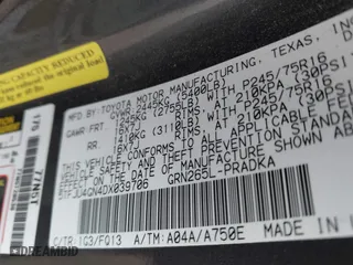 2013 Toyota Tacoma PreRunner with VIN 5TFJU4GN4DX039706, listed as a IAAI auction lot 41465806 with 126,322 mi miles. Bid and sale history available at carsss.com. Image 9.