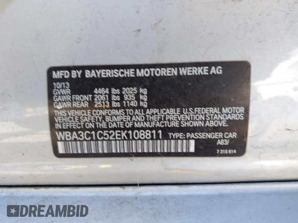 2014 BMW 3 Series 328i z VIN WBA3C1C52EK108811, wystawiony jako IAAI lot #42213041 z przebiegiem 65 634 mil mil oraz . Historia ofert i sprzedaży dostępna na DreamBid. Obrazek 9.