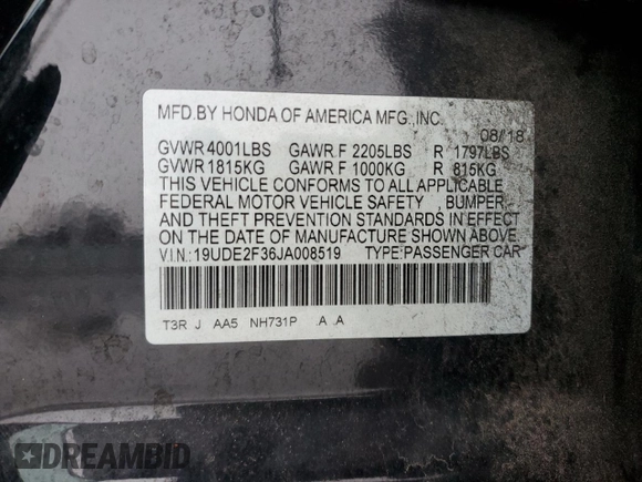 2018 Acura ILX with VIN 19UDE2F36JA008519, listed as a Copart auction lot 85252064 with 154,944 mi miles and Salvage Title. Bid and sale history available at carsss.com. Image 13.