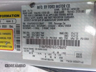 2016 Ford Fusion SE z VIN 1FA6P0HD1G5128697, wystawiony jako IAAI lot #42223379 z przebiegiem Nie podano mil oraz . Historia ofert i sprzedaży dostępna na DreamBid. Obrazek 9.