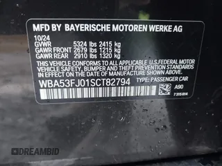 2025 BMW 5 Series 530i xDrive with VIN WBA53FJ01SCT82794, listed as a IAAI auction lot 41575089 with 2,806 mi miles. Bid and sale history available at carsss.com. Image 9.