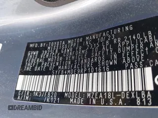 2024 Toyota Corolla LE with VIN 5YFB4MDE9RP101616, listed as a IAAI auction lot 42030741 with 27,141 mi miles and . Bid and sale history available at DreamBid. Image 9.
