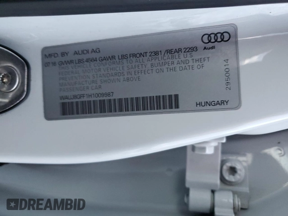 2017 Audi A3 Sedan Premium Plus with VIN WAUJ8GFF1H1009987, listed as a Copart auction lot 75533473 with 108,713 mi miles. Bid and sale history available at carsss.com. Image 12.