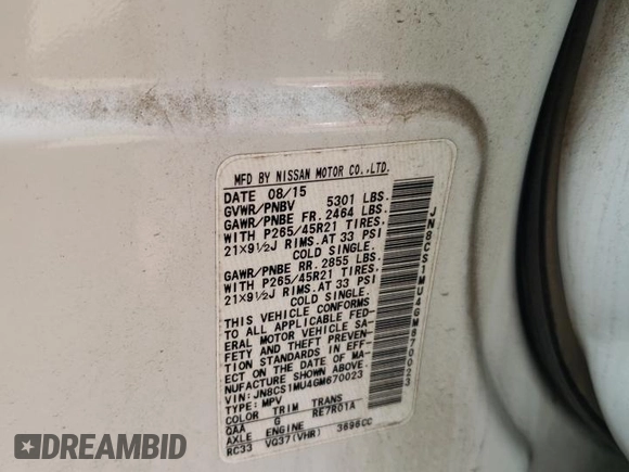 2016 Infiniti QX70 z VIN JN8CS1MU4GM670023, wystawiony jako Copart lot #59185875 z przebiegiem 123 880 mil mil oraz Szkoda całkowita • Salvage title. Historia ofert i sprzedaży dostępna na DreamBid. Obrazek 13.