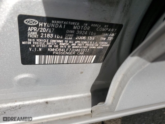 2018 Hyundai Elantra Value Edition with VIN KMHD84LF7JU461011, listed as a Copart auction lot 89220915 with 54,354 mi miles and Salvage Title. Bid and sale history available at carsss.com. Image 12.