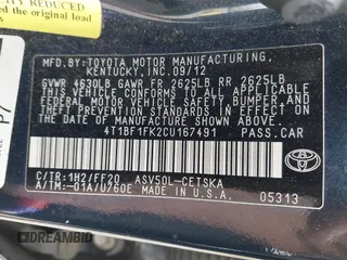 2012 Toyota Camry L with VIN 4T1BF1FK2CU167491, listed as a IAAI auction lot 41882255 with 214,384 mi miles. Bid and sale history available at carsss.com. Image 9.