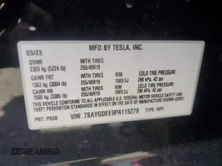 2023 Tesla Model Y Long Range z VIN 7SAYGDEE9PA115279, wystawiony jako Copart lot #55018275 z przebiegiem 43 026 mil mil oraz Szkoda całkowita • Salvage title. Historia ofert i sprzedaży dostępna na DreamBid. Obrazek 13.