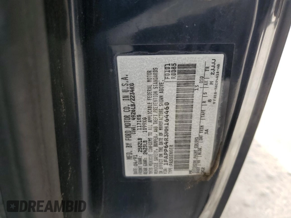 1991 Ford Thunderbird with VIN 1FAPP64R3MH164460, listed as a Copart auction lot 43114305 with 86,771 mi miles and Salvage Title. Bid and sale history available at DreamBid. Image 12.