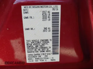 2016 Nissan Altima SR with VIN 1N4AL3AP0GC287167, listed as a IAAI auction lot 41857320 with 135,618 mi miles and . Bid and sale history available at carsss.com. Image 9.
