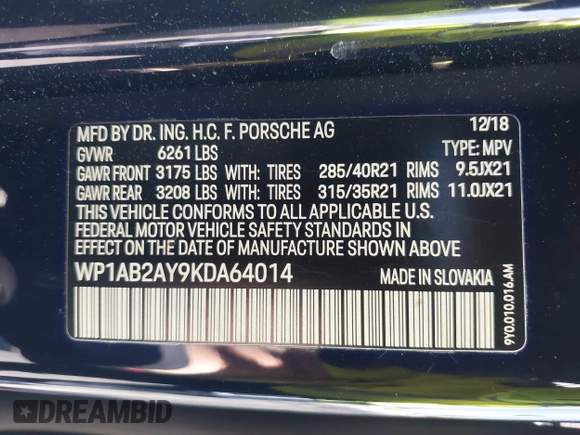2019 Porsche Cayenne S z VIN WP1AB2AY9KDA64014, wystawiony jako IAAI lot #42294005 z przebiegiem Nie podano mil oraz . Historia ofert i sprzedaży dostępna na DreamBid. Obrazek 9.