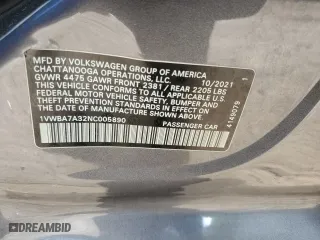 2022 Volkswagen Passat 2.0T Limited Edition with VIN 1VWBA7A32NC005890, listed as a Copart auction lot 62408474 with 51,198 mi miles and Salvage Title. Bid and sale history available at carsss.com. Image 12.
