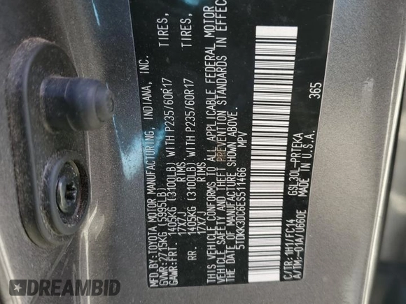 2014 Toyota Sienna LE AAS with VIN 5TDKK3DC6ES511466, listed as a Copart auction lot 52517555 with 142,744 mi miles and Salvage Title. Bid and sale history available at DreamBid. Image 15.