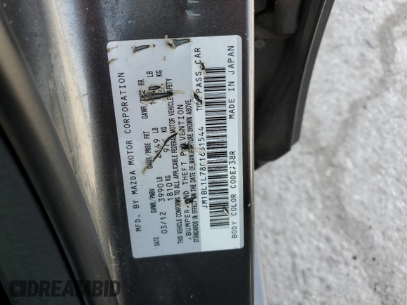 2012 Mazda 3 i Touring with VIN JM1BL1L78C1631544, listed as a Copart auction lot 55356665 with 170,518 mi miles and Clean Title. Bid and sale history available at DreamBid. Image 12.
