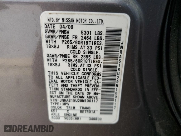 2009 Infiniti FX35 with VIN JNRAS18U29M100117, listed as a Copart auction lot 72066694 with 153,611 mi miles and Salvage Title. Bid and sale history available at carsss.com. Image 13.