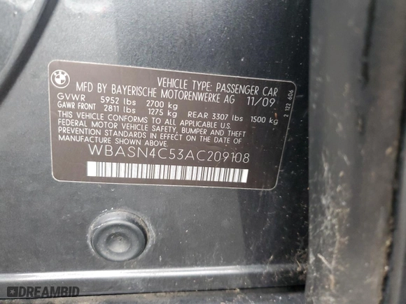 2010 BMW 5 Series Gran Turismo 550i with VIN WBASN4C53AC209108, listed as a Copart auction lot 48940215 with 115,481 mi miles and Clean Title. Bid and sale history available at carsss.com. Image 12.