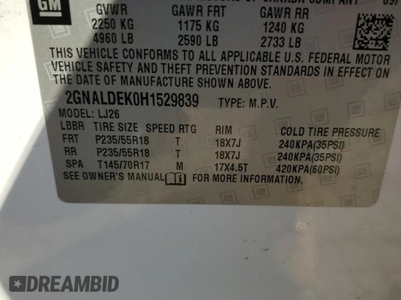 2017 Chevrolet Equinox Premier with VIN 2GNALDEK0H1529839, listed as a Copart auction lot 83796064 with 157,076 mi miles and Salvage Title. Bid and sale history available at carsss.com. Image 15.