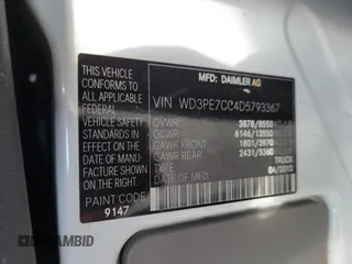 2013 Mercedes-Benz Sprinter Cargo with VIN WD3PE7CC4D5793367, listed as a IAAI auction lot 42122757 with 182,408 mi miles. Bid and sale history available at carsss.com. Image 9.