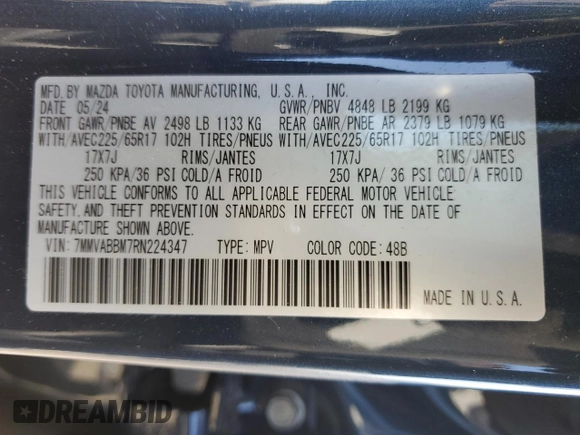 2024 Mazda CX-50 S Preferred with VIN 7MMVABBM7RN224347, listed as a Copart auction lot 49007695 with Not Provided miles and Salvage Title. Bid and sale history available at DreamBid. Image 14.