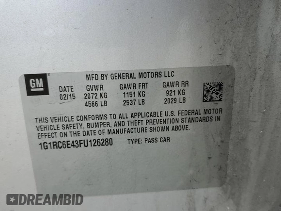 2015 Chevrolet Volt with VIN 1G1RC6E43FU126280, listed as a Copart auction lot 51591745 with 139,439 mi miles and Salvage Title. Bid and sale history available at carsss.com. Image 13.