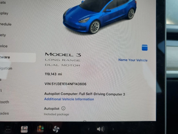 2022 Tesla Model 3 Long Range z VIN 5YJ3E1EB4NF143606, wystawiony jako Copart lot #45499095 z przebiegiem 119 143 mil mil oraz Szkoda całkowita • Salvage title. Historia ofert i sprzedaży dostępna na DreamBid. Obrazek 9.