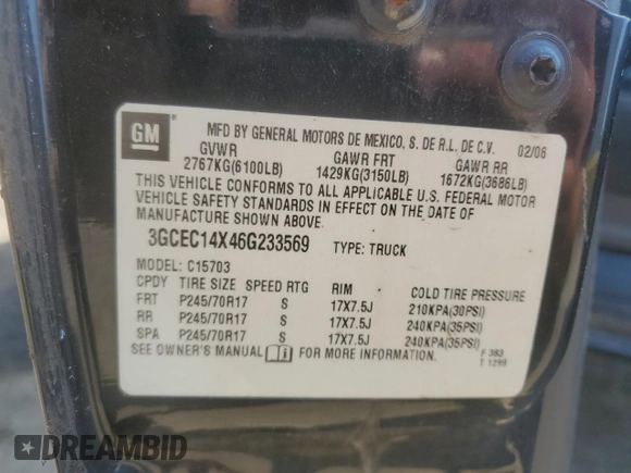 2006 Chevrolet Silverado 1500 Work Truck with VIN 3GCEC14X46G233569, listed as a Copart auction lot 53571885 with 186,342 mi miles and Salvage Title. Bid and sale history available at carsss.com. Image 12.