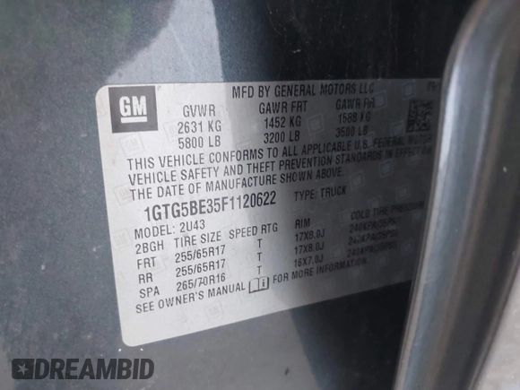 2015 GMC Canyon 2WD SLE with VIN 1GTG5BE35F1120622, listed as a IAAI auction lot 41421685 with 132,224 mi miles. Bid and sale history available at carsss.com. Image 9.