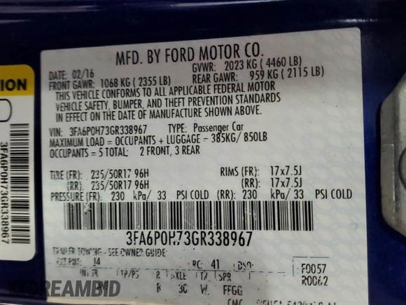 2016 Ford Fusion SE with VIN 3FA6P0H73GR338967, listed as a Copart auction lot 61569875 with 126,431 mi miles and Non repairable. Bid and sale history available at DreamBid. Image 13.