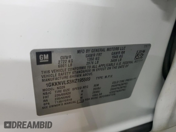 2017 GMC Acadia SLT with VIN 1GKKNVLS3HZ195589, listed as a Copart auction lot 55912085 with 147,498 mi miles and Salvage Title. Bid and sale history available at carsss.com. Image 14.