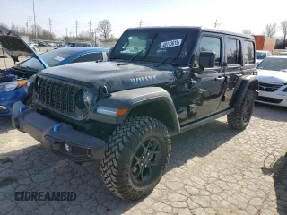 2024 Jeep Wrangler Willys z VIN 1C4RJXN66RW275795, wystawiony jako Copart lot #48113615 z przebiegiem 8 997 mil mil oraz Szkoda całkowita • Salvage title. Historia ofert i sprzedaży dostępna na DreamBid. Obrazek 1.