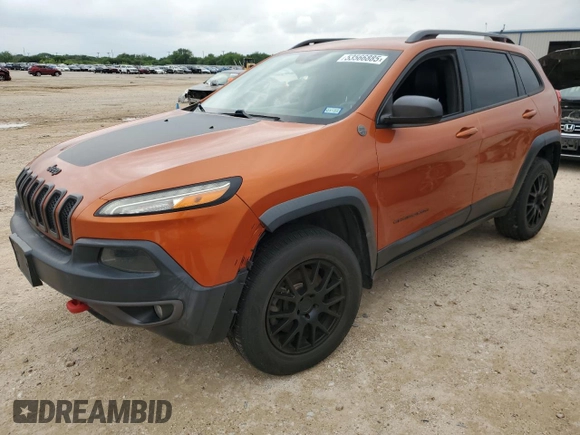 2015 Jeep Cherokee Trailhawk with VIN 1C4PJMBSXFW757382, listed as a Copart auction lot 53566885 with 139,972 mi miles and Clean Title. Bid and sale history available at carsss.com. Image 1.