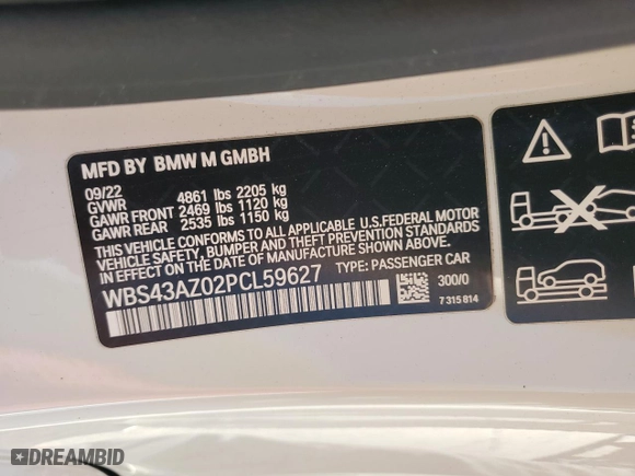 2023 BMW M4 Competition xDrive with VIN WBS43AZ02PCL59627, listed as a Copart auction lot 41871475 with NaN miles and Salvage Title. Bid and sale history available at carsss.com. Image 13.