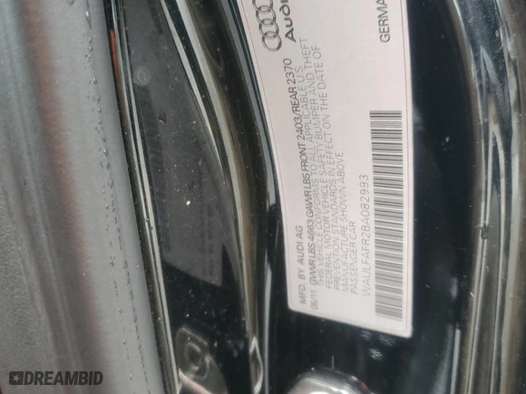 2011 Audi A5 2.0T Premium Plus with VIN WAULFAFR2BA082993, listed as a Copart auction lot 43396295 with NaN miles and Salvage Title. Bid and sale history available at carsss.com. Image 12.