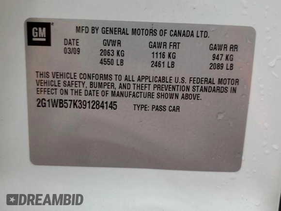 2009 Chevrolet Impala LS with VIN 2G1WB57K391284145, listed as a Copart auction lot 53459595 with 193,321 mi miles and Clean Title. Bid and sale history available at DreamBid. Image 12.