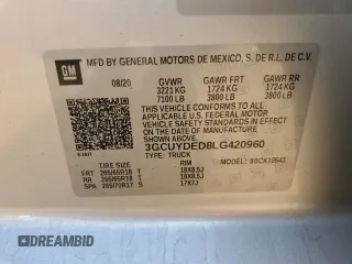 2020 Chevrolet Silverado 1500 LT with VIN 3GCUYDED8LG420960, listed as a Copart auction lot 52071615 with 74,568 mi miles and Salvage Title. Bid and sale history available at DreamBid. Image 12.