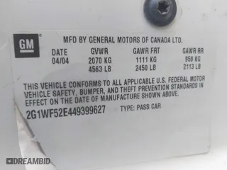 2004 Chevrolet Impala with VIN 2G1WF52E449399627, listed as a IAAI auction lot 41439065 with 1 mi miles. Bid and sale history available at carsss.com. Image 9.
