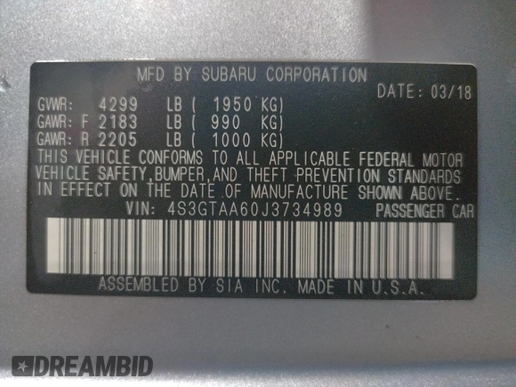 2018 Subaru Impreza with VIN 4S3GTAA60J3734989, listed as a Copart auction lot 67352102 with 83,878 mi miles. Bid and sale history available at carsss.com. Image 12.
