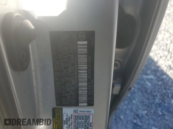 2007 Toyota Camry CE with VIN 4T1BE46K47U066754, listed as a Copart auction lot 48664645 with 135,146 mi miles and Salvage Title. Bid and sale history available at DreamBid. Image 12.