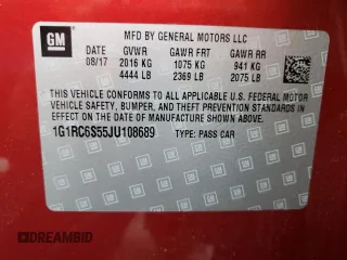 2018 Chevrolet Volt LT with VIN 1G1RC6S55JU108689, listed as a Copart auction lot 83490154 with 135,811 mi miles and Clean Title. Bid and sale history available at carsss.com. Image 12.