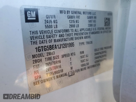 2018 GMC Canyon 2WD with VIN 1GTG5BEA1J1201995, listed as a Copart auction lot 81770084 with 134,406 mi miles and Salvage Title. Bid and sale history available at carsss.com. Image 12.