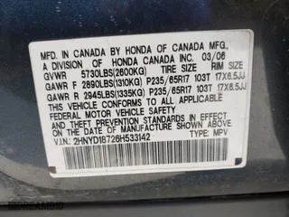 2006 Acura MDX Touring with VIN 2HNYD18726H533142, listed as a IAAI auction lot 42007839 with 216,910 mi miles. Bid and sale history available at carsss.com. Image 9.