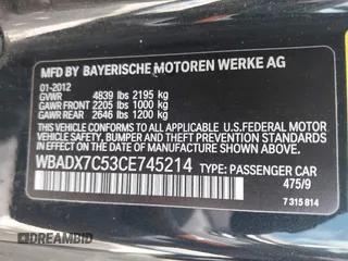 2012 BMW 3 Series 335i z VIN WBADX7C53CE745214, wystawiony jako IAAI lot #42002779 z przebiegiem 124 464 mil mil oraz . Historia ofert i sprzedaży dostępna na DreamBid. Obrazek 9.