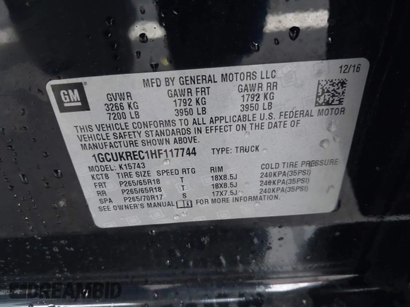 2017 Chevrolet Silverado 1500 LT with VIN 1GCUKREC1HF117744, listed as a IAAI auction lot 41091255 with 61,984 mi miles and . Bid and sale history available at DreamBid. Image 9.