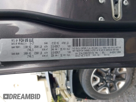 2017 Jeep Compass Trailhawk with VIN 3C4NJDDB9HT657173, listed as a IAAI auction lot 41613348 with 60,781 mi miles and . Bid and sale history available at DreamBid. Image 9.