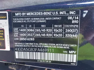 2015 Mercedes-Benz M 400 with VIN 4JGDA5GB3FA469911, listed as a IAAI auction lot 41411088 with 77,308 mi miles and . Bid and sale history available at DreamBid. Image 9.