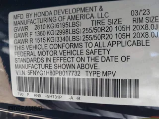 2023 Honda Pilot Elite with VIN 5FNYG1H80PB017732, listed as a IAAI auction lot 41643842 with 26,420 mi miles. Bid and sale history available at carsss.com. Image 9.