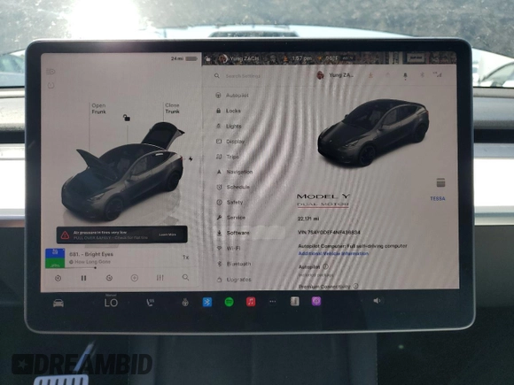 2022 Tesla Model Y Performance with VIN 7SAYGDEF4NF436834, listed as a Copart auction lot 68992234 with 22,171 mi miles and Salvage title. Bid and sale history available at DreamBid. Image 9.